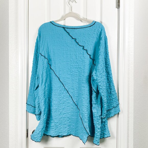 Ali Miles Plus 1X Turquoise Contrast Stitch Tunic Top 3/4 Sleeve Wrinkle Free - Picture 8 of 9